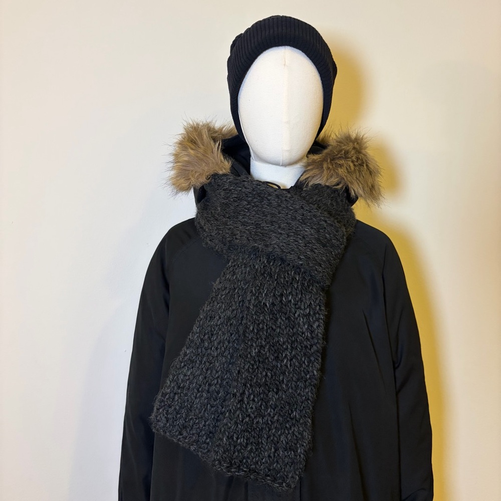 Handmade Long Dark Gray Wool Mohair Knit Scarf - New